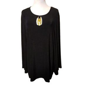 Chico's Travelers Black Tunic Gold Hardware Split Sleeve Top Sz 3